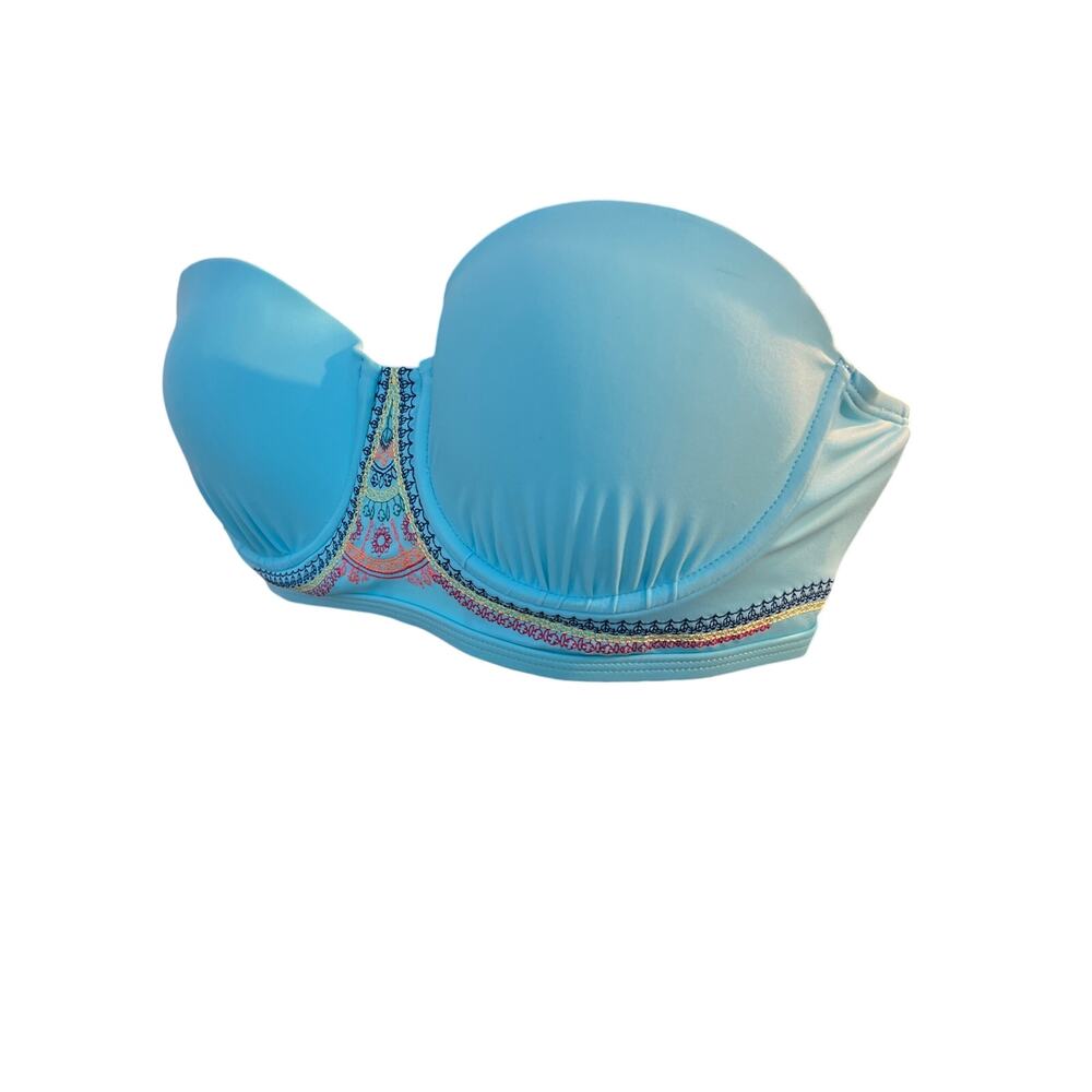 Hobie Sky Blue Embroidered  Size XL Swimsuit Strapless Top Cool Boho Pool Style